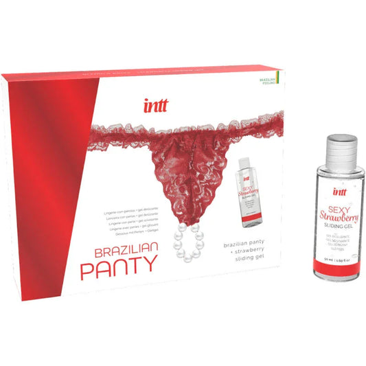INTT RELEASES - PANTY BRASILEÑO ROJA CON PERLAS Y GEL LUBRICANTE 50 ML - Nuvica