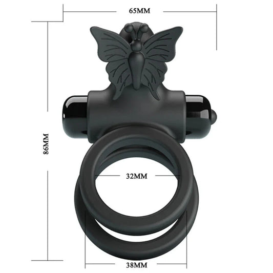 PRETTY LOVE - DOBLE ANILLO VIBRADOR CON ESTIMULADOR NEGRO - Nuvica