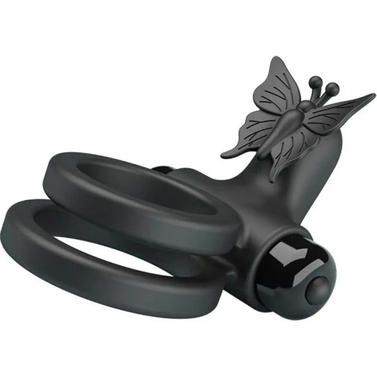 PRETTY LOVE - DOBLE ANILLO VIBRADOR CON ESTIMULADOR NEGRO - Nuvica