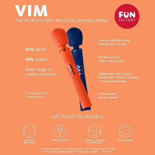 FUN FACTORY - VIM WAND RUMBLE VIBRADOR RECARGABLE SILICONA AZUL MEDIANOCHE - Nuvica