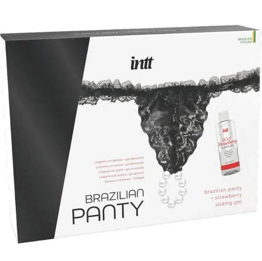 INTT RELEASES - PANTY BRASILEÑA NEGRA CON PERLAS Y GEL LUBRICANTE 50 ML - Nuvica