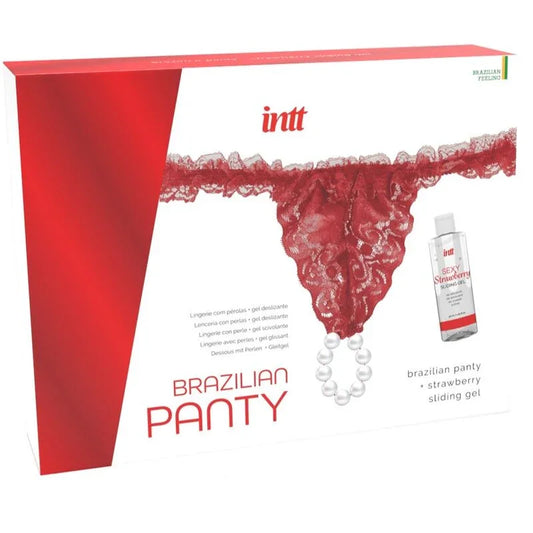 INTT RELEASES - PANTY BRASILEÑO ROJA CON PERLAS Y GEL LUBRICANTE 50 ML - Nuvica