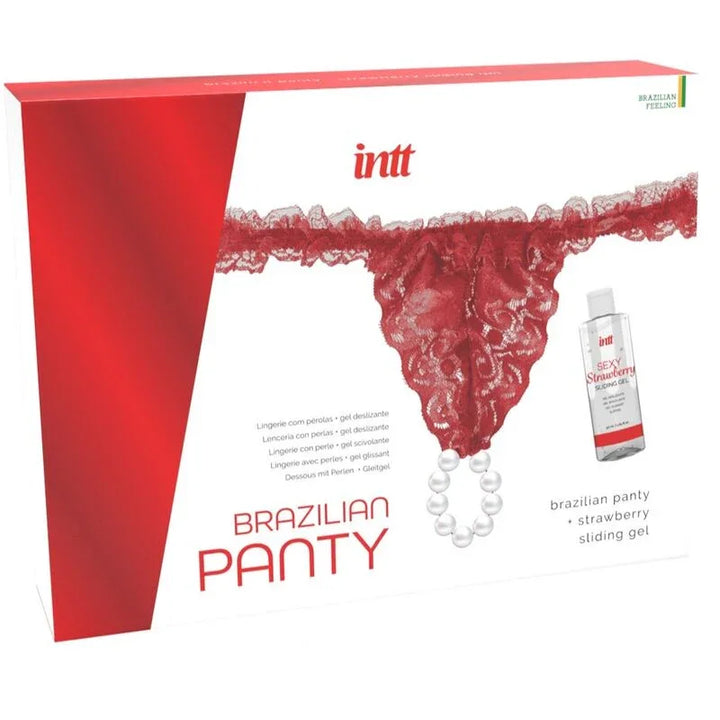INTT RELEASES - PANTY BRASILEÑO ROJA CON PERLAS Y GEL LUBRICANTE 50 ML - Nuvica