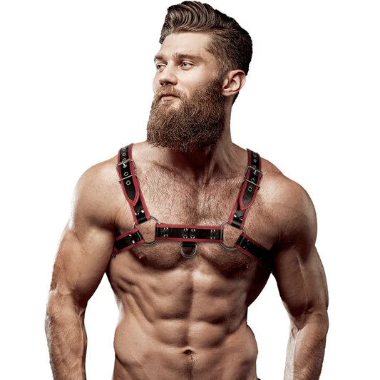 FETISH SUBMISSIVE ATTITUDE - ARNÉS ECOPIEL PECHO HOMBRE NEGRO/ROJO - Nuvica