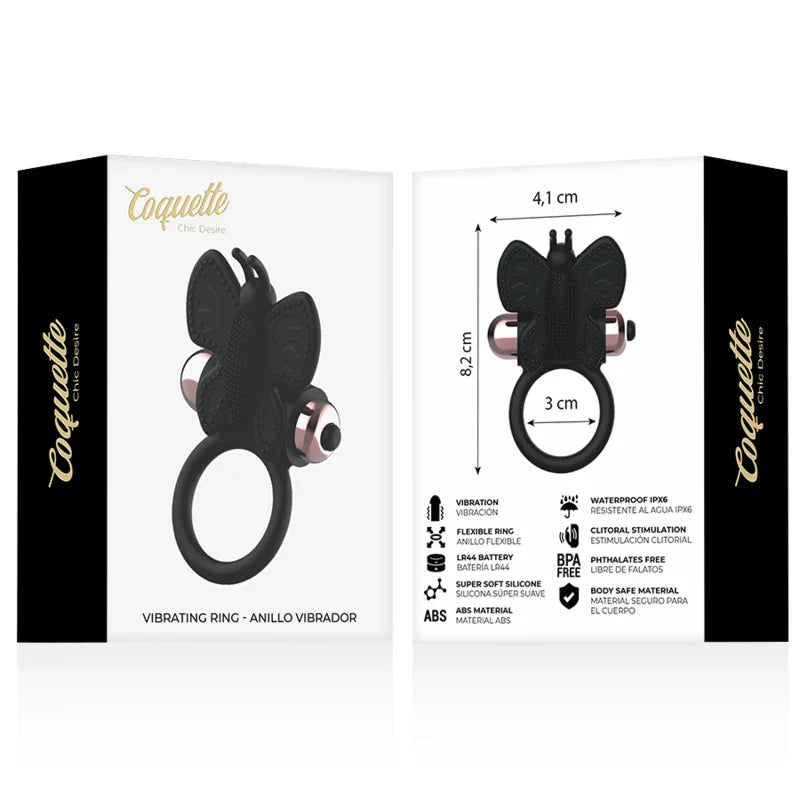 COQUETTE CHIC DESIRE - COCK RING BUTTERFLY ANILLO VIBRADOR NEGRO / GOLD - Nuvica