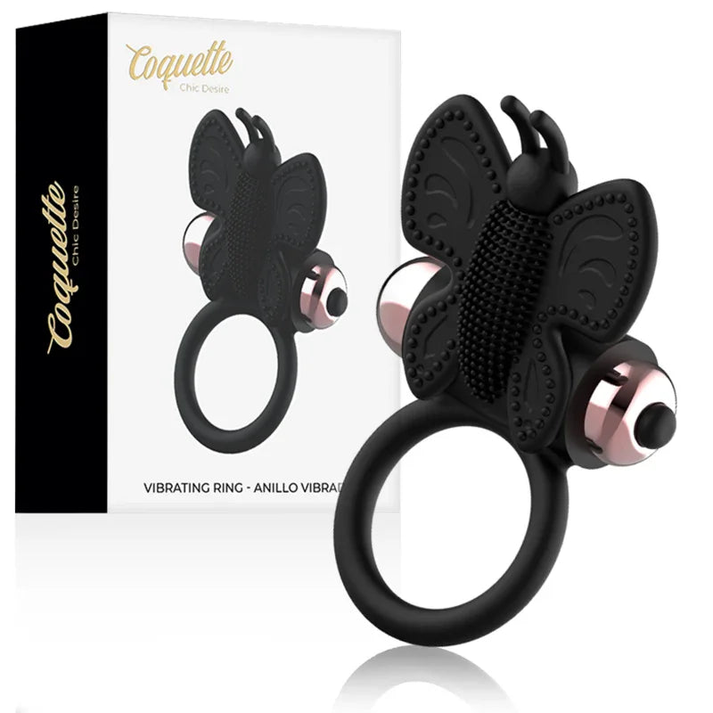 COQUETTE CHIC DESIRE - COCK RING BUTTERFLY ANILLO VIBRADOR NEGRO / GOLD - Nuvica