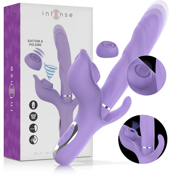 INTENSE - BILLIE VIBRADOR MULTIFUNCIÓN RECARGABLE ONDAS ESTIMULADORAS CON PULSADOR MORADO - Nuvica