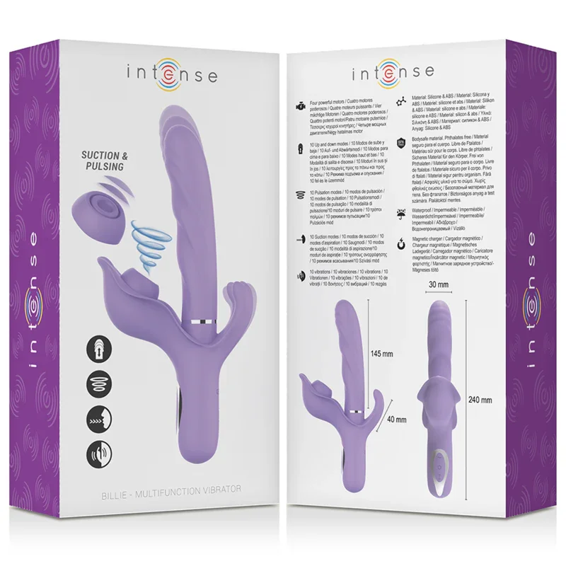 INTENSE - BILLIE VIBRADOR MULTIFUNCIÓN RECARGABLE ONDAS ESTIMULADORAS CON PULSADOR MORADO - Nuvica