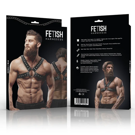FETISH SUBMISSIVE ATTITUDE - ARNÉS ECOPIEL PECHO CRUZADO CON TACHUELAS HOMBRE - Nuvica