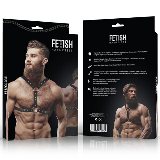 FETISH SUBMISSIVE ATTITUDE - ARNÉS ECOPIEL PECHO CON DOBLE SUJECIÓN Y TACHUELAS HOMBRE - Nuvica