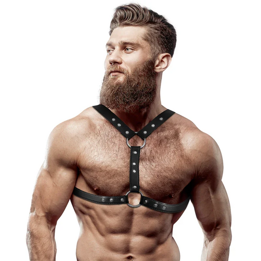 FETISH SUBMISSIVE ATTITUDE - ARNÉS ECOPIEL PECHO CON DOBLE SUJECIÓN Y TACHUELAS HOMBRE - Nuvica
