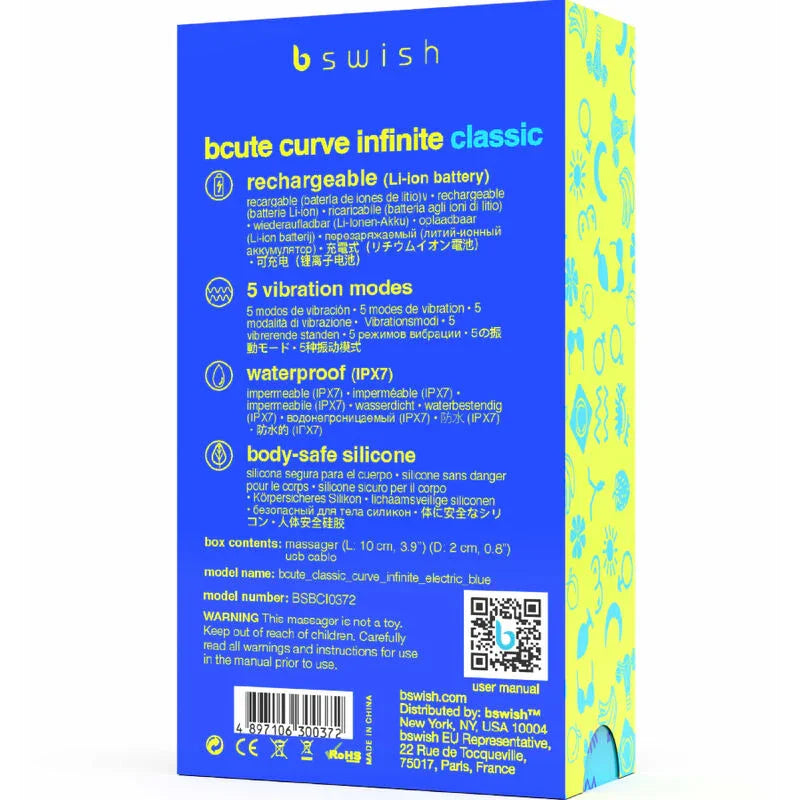 B SWISH - BCUTE CURVE INFINITE CLASSIC VIBRADOR RECARGABLE SILICONA AZUL - Nuvica