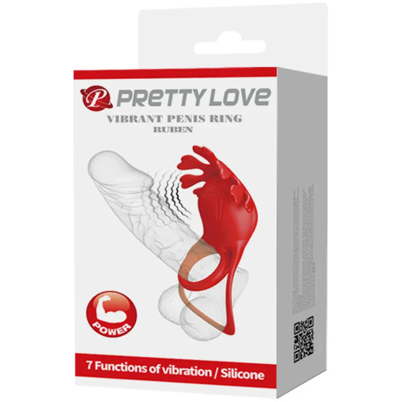PRETTY LOVE - RUBEN ANILLO VIBRADOR 7 VIBRACIONES SILICONA ROJO - Nuvica