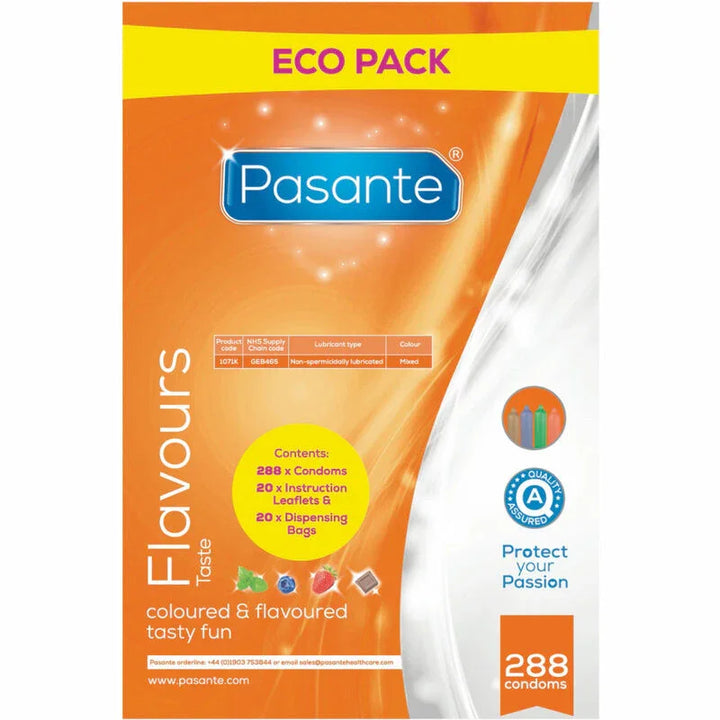 PASANTE - PRESERVATIVO ECO PACK SABORES BOLSA 288 UNIDADES - Nuvica