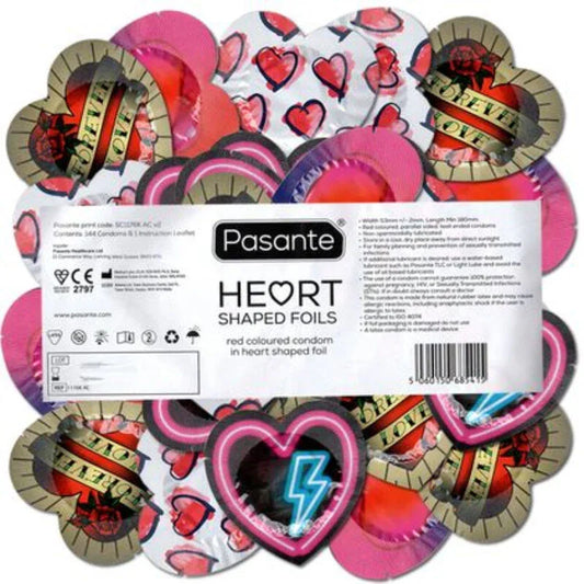 PASANTE - PRESERVATIVO ROJO FORMA CORAZON BOLSA 144 UNIDADES - Nuvica