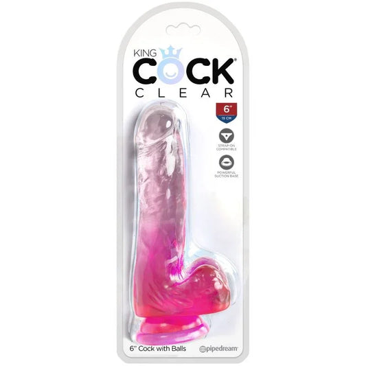 KING COCK - CLEAR PENE REALÍSTICO CON TESTÍCULOS 13.5 CM ROSA - Nuvica
