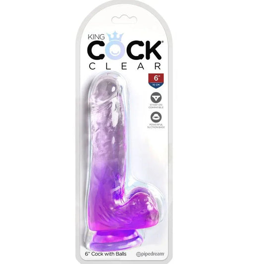 KING COCK - CLEAR PENE REALÍSTICO CON TESTÍCULOS 13.5 CM MORADO - Nuvica
