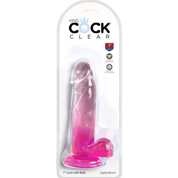 KING COCK - CLEAR PENE REALÍSTICO CON TESTÍCULOS 15.2 CM ROSA - Nuvica
