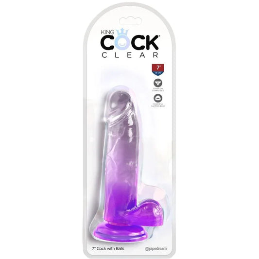 KING COCK - CLEAR PENE REALÍSTICO CON TESTÍCULOS 15.2 CM MORADO - Nuvica