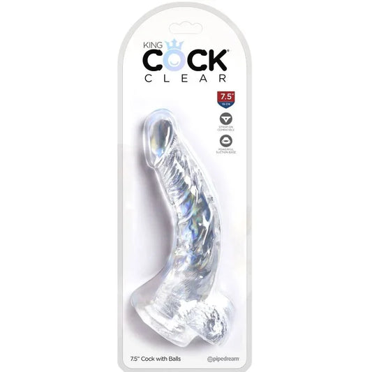 KING COCK - CLEAR PENE REALÍSTICO CURVADO CON TESTÍCULOS 16.5 CM TRANSPARENTE - Nuvica