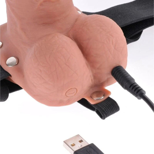 FETISH FANTASY SERIES - ARNÉS AJUSTABLE PENE REALÍSTICO CON TESTÍCULOS RECARGABLE Y VIBRADOR 17.8 CM - Nuvica