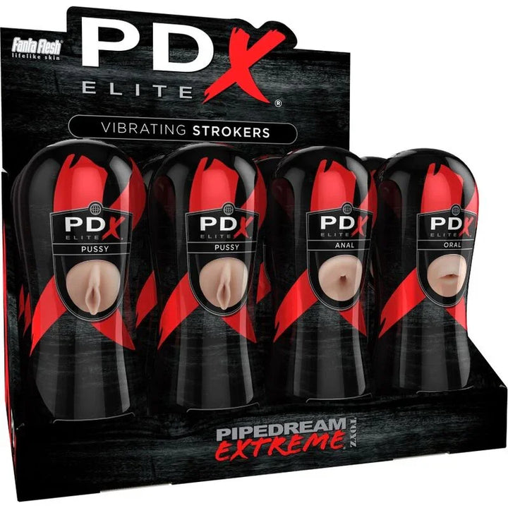 PDX ELITE - SET MASTURBADOR STROKER 12 UNIDADES: 6X VAGINA, 3X ANO, 3X BOCA - Nuvica