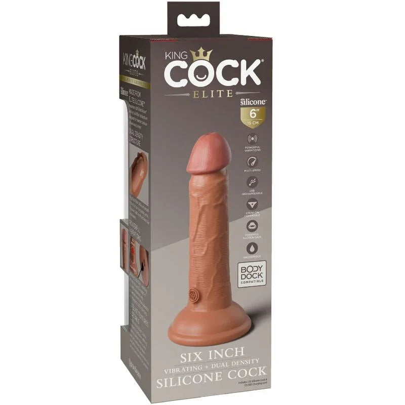 KING COCK - ÉLITE DILDO REALÍSTICO VIBRADOR & SILICONA 15.2 CM CARAMELO - Nuvica