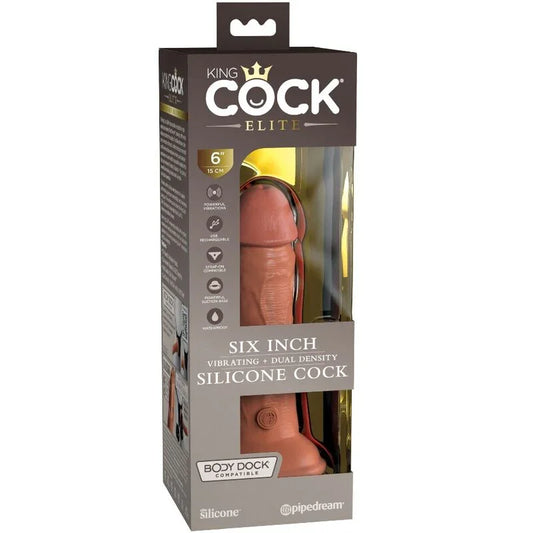KING COCK - ÉLITE DILDO REALÍSTICO VIBRADOR & SILICONA 15.2 CM CARAMELO - Nuvica