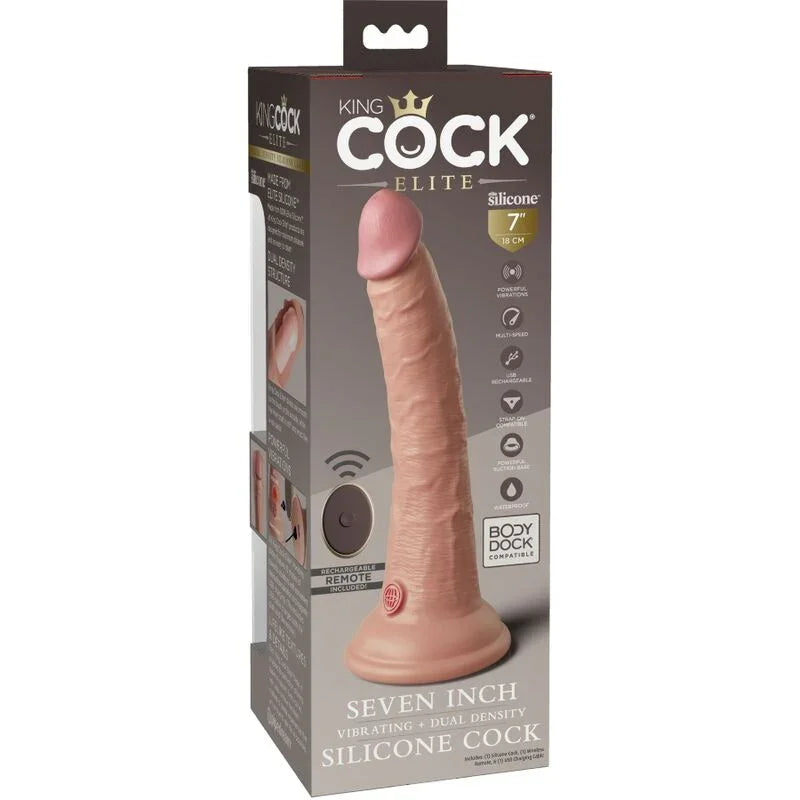KING COCK - ÉLITE DILDO REALÍSTICO VIBRADOR & SILICONA CONTROL REMOTO 17.8 CM - Nuvica