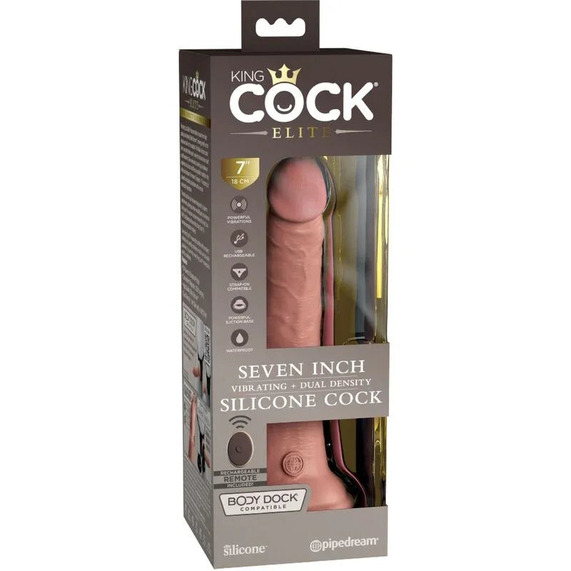 KING COCK - ÉLITE DILDO REALÍSTICO VIBRADOR & SILICONA CONTROL REMOTO 17.8 CM - Nuvica