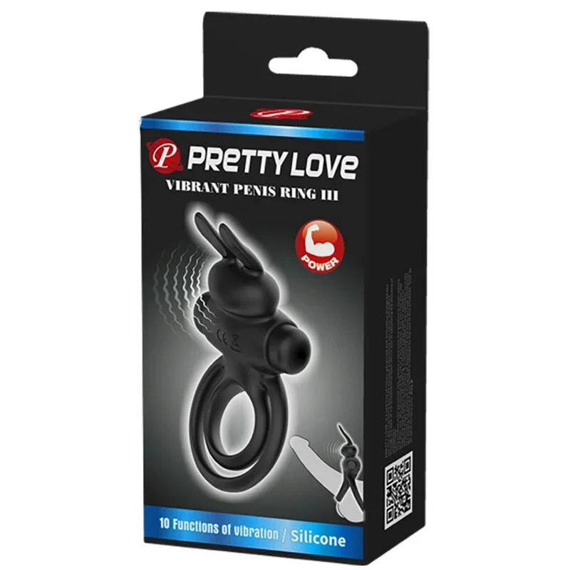 PRETTY LOVE - ANILLO VIBRADOR III CONEJO PARA PENE NEGRO - Nuvica