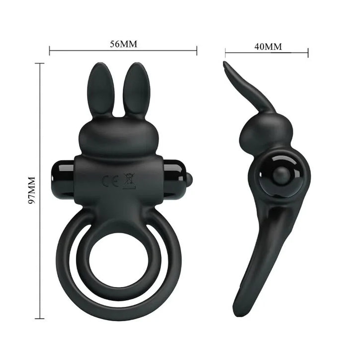 PRETTY LOVE - ANILLO VIBRADOR III CONEJO PARA PENE NEGRO - Nuvica