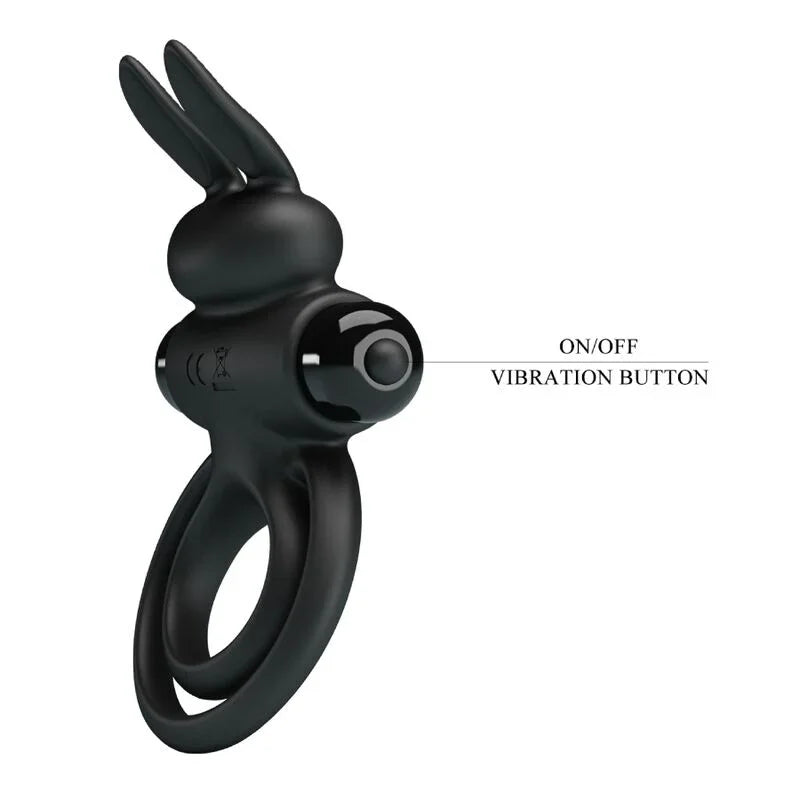 PRETTY LOVE - ANILLO VIBRADOR III CONEJO PARA PENE NEGRO - Nuvica