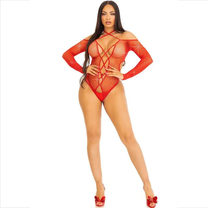 LEG AVENUE - BODY CROTCHLESS CON BRILLO ROJO - Nuvica