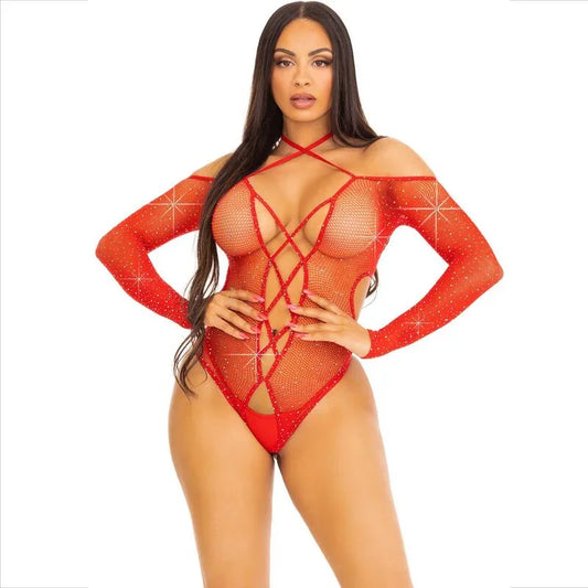 LEG AVENUE - BODY CROTCHLESS CON BRILLO ROJO - Nuvica