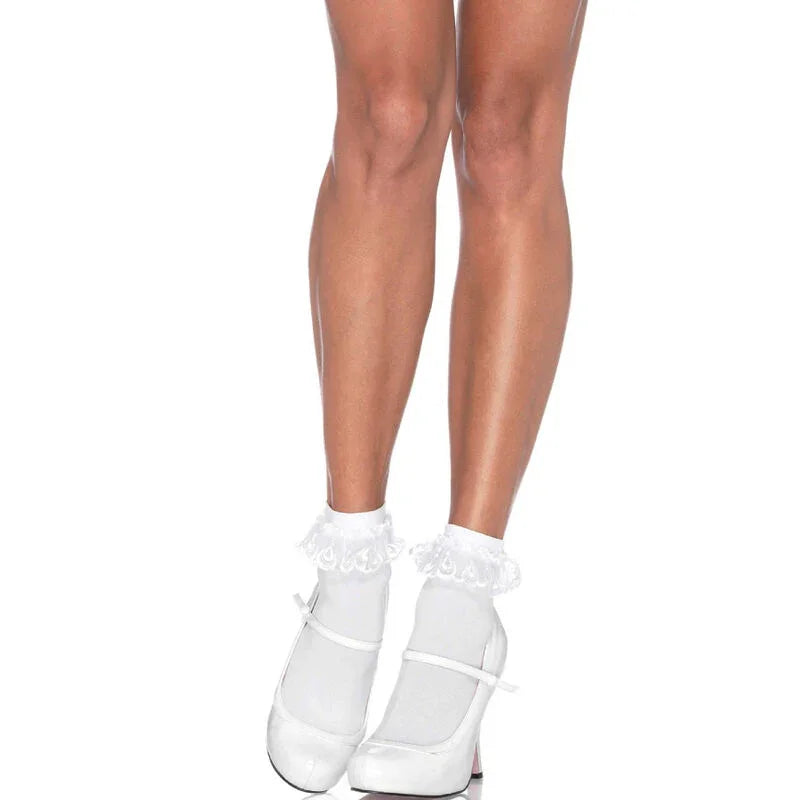 LEG AVENUE - CALCETINES CON VOLANTE ENCAJE BLANCO - Nuvica
