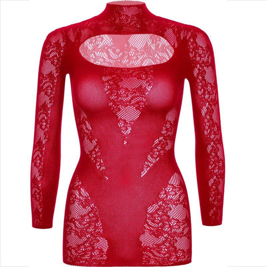 LEG AVENUE - MINI VESTIDO DE ENCAJE CON MANGA LARGA ROJO - Nuvica