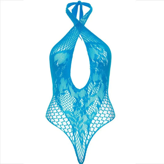 LEG AVENUE - TEDDY HALTER CON ENCAJE AZUL - Nuvica