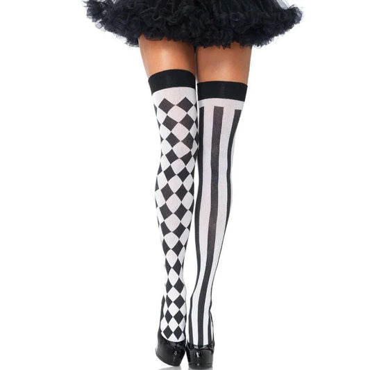 LEG AVENUE - CALCETINES ALTOS ARLEQUIN NEGRO/BLANCO - Nuvica