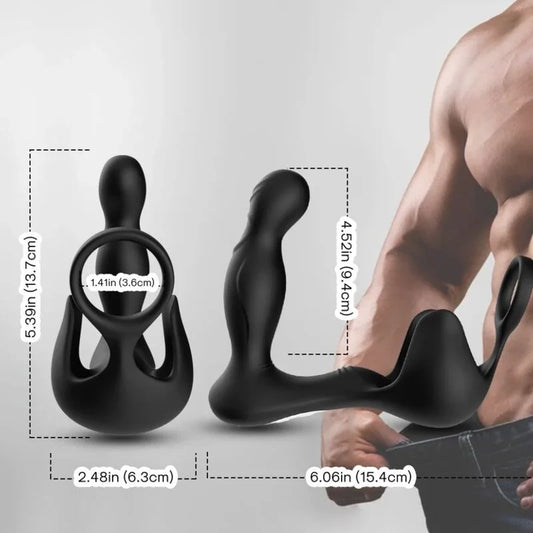 ARMONY - SURROUND VIBRADOR ANAL & ESTIMULADOR TESTÍCULOS & ANILLO CONTROL REMOTO NEGRO - Nuvica