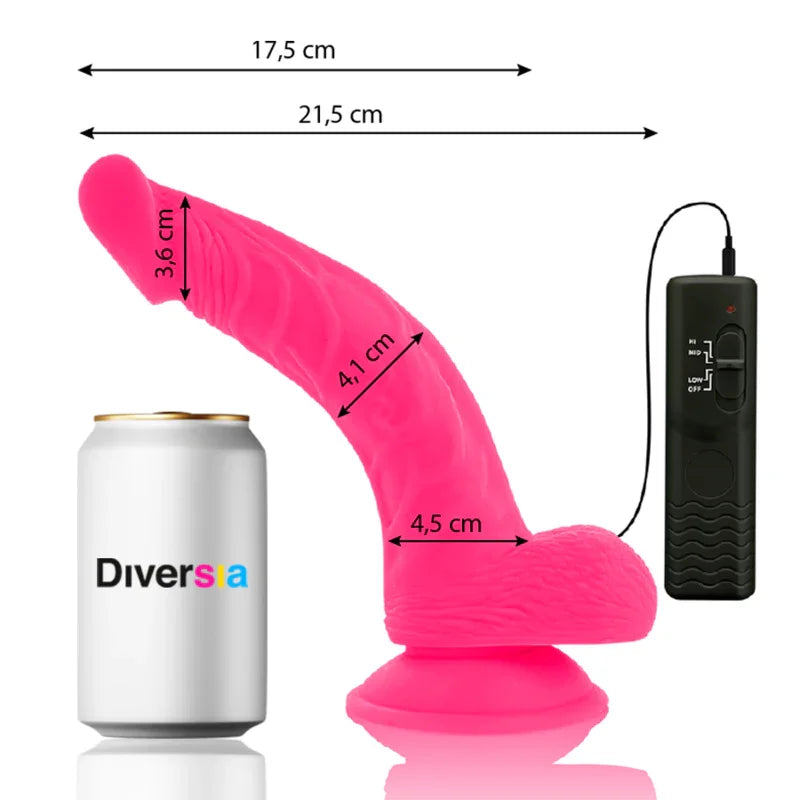 DIVERSIA - DILDO REALÍSTICO FLEXIBLE CON VIBRACIÓN ROSA 21.5 CM -O- 4.5 CM - Nuvica