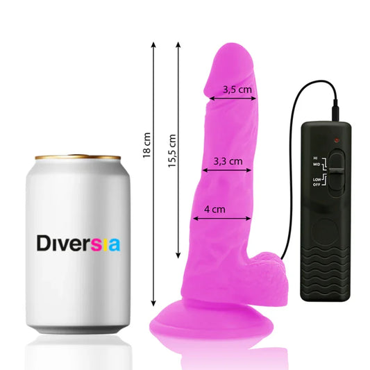 DIVERSIA - DILDO REALÍSTICO FLEXIBLE CON VIBRACIÓN LILA 18 CM -O- 4 CM - Nuvica