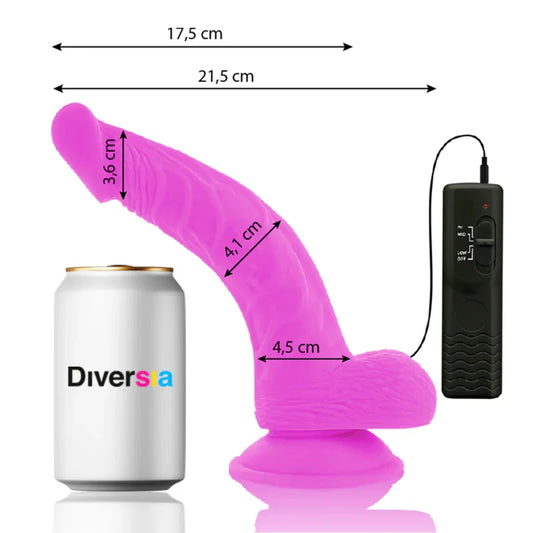 DIVERSIA - DILDO REALÍSTICO FLEXIBLE CON VIBRACIÓN LILA 21.5 CM -O- 4.5 CM - Nuvica