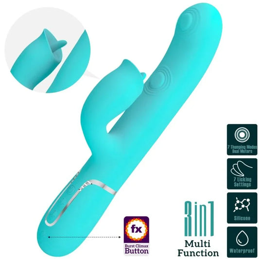 PRETTY LOVE - VIBRADOR RABBIT CON LICKING VERDE AGUA - Nuvica