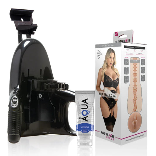 FLESHLIGHT - MIA MALKOVA VAGINA LVL UP + UNIVERSAL LAUNCH + LUBRICANTE AQUA QUALITY 50 ML - Nuvica
