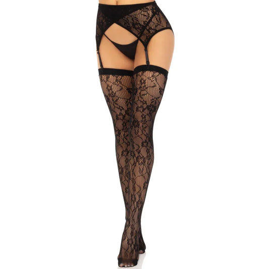 LEG AVENUE - MEDIAS ENCAJE & LIGUERO NEGRO - Nuvica