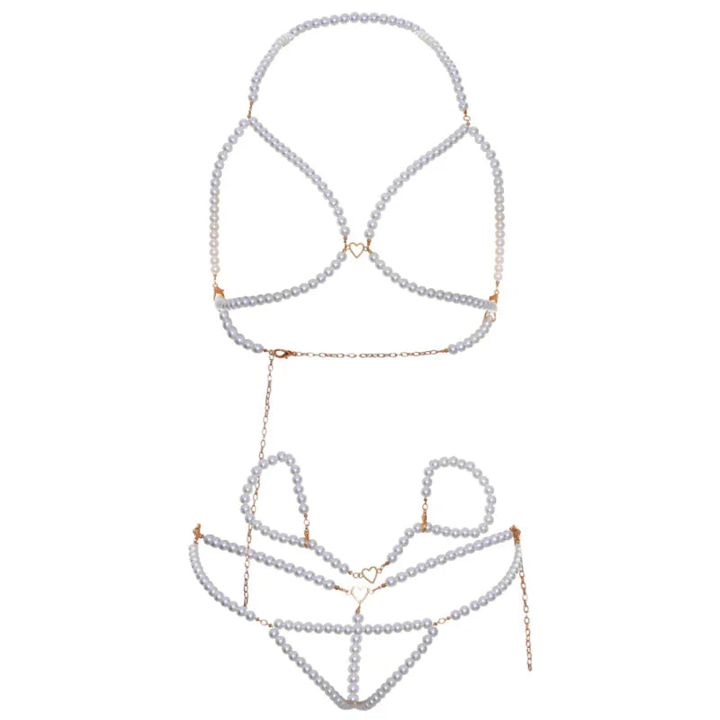 LEG AVENUE - SET SUJETADOR MUÑEQUERAS & TANGA PERLA - Nuvica