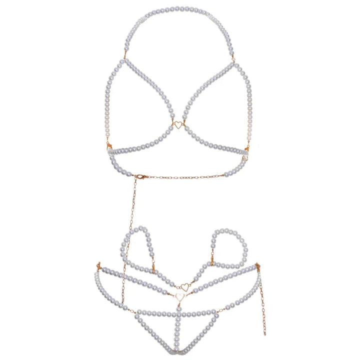 LEG AVENUE - SET SUJETADOR MUÑEQUERAS & TANGA PERLA - Nuvica