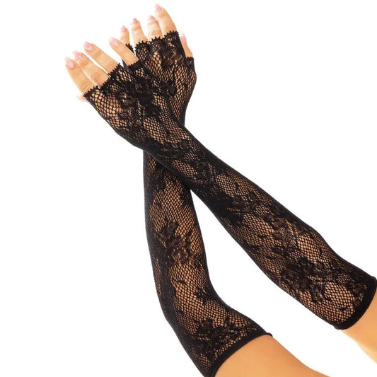 LEG AVENUE - GUANTES SIN DEDOS RED FLORAL NEGRO - Nuvica
