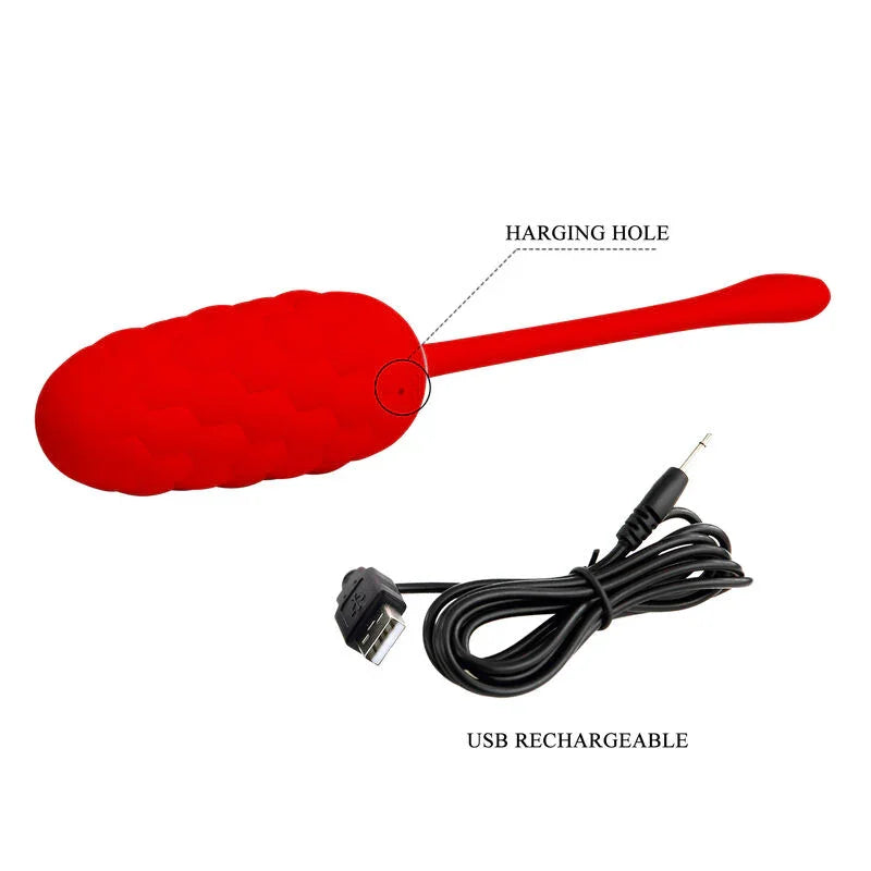 PRETTY LOVE - HUEVO VIBRADOR CON TEXTURA MARINA RECARGABLE ROJO - Nuvica